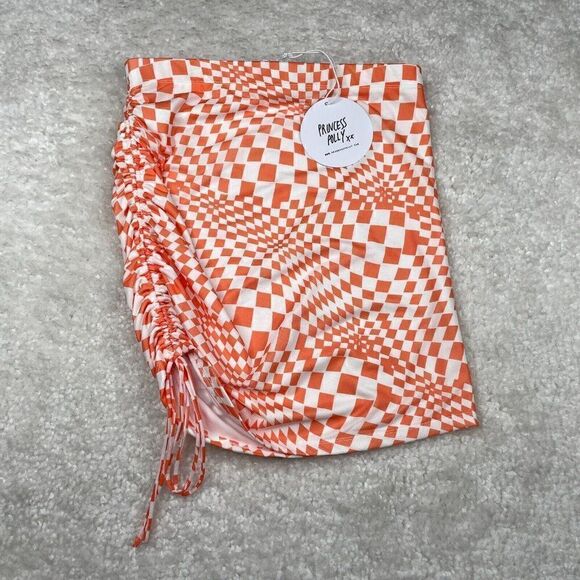 Princess Polly Checkmate Mini Skirt Orange White - Picture 2 of 10